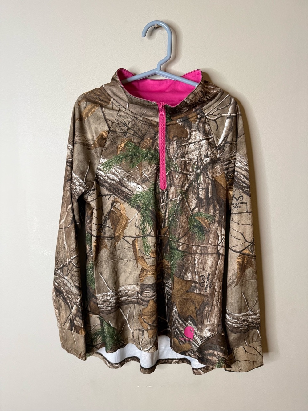 Carhartt Kids Realtree Camo Quarter-Zip with Pink Pullover - Size Medium